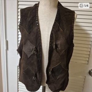 Brown Leather Vest with Toggle Closures